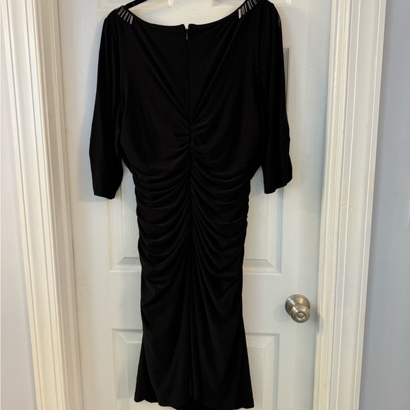 Adrianna papell black beaded 3/4 Sleeve  Evening Bodycon Dress Stretchy 16 - Picture 6 of 15